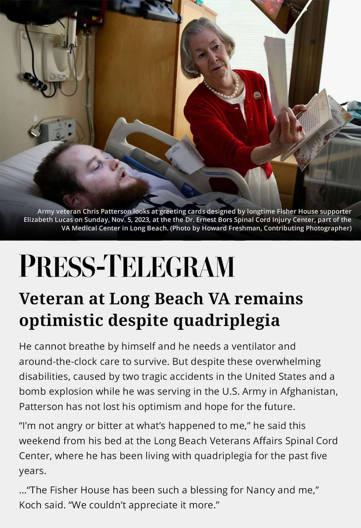Veteran at Long Beach VA remains optimistic despite quadriplegia